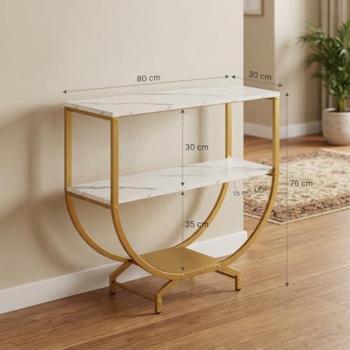 Image of Modern Console Table for Entryway, White Marble Finish Top with Gold Metal Frame | Narrow Console Table with Storage Shelf | Wooden MDF Console Tables for Living Room, Bedroom & Home Decor | DIY