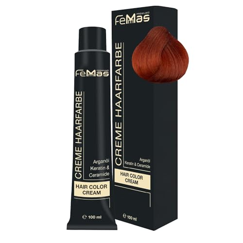 FemMas - Tintura per capelli biondo ramato 8.44, crema colorante professionale con olio di argan, cheratina e ceramidi, colorazione permanente o tintura, brillante e durevole, 100 ml