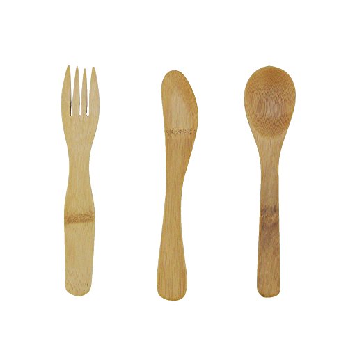 BambooMN Organic Reusable Camping Bamboo Utensil Set: Spoon, Fork, and Knife - 100 sets
