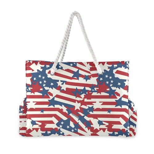 JUNZAN Usa Flags Beach Tote Bag with Handles Swim Pool Bag Beach Totes Bags for Women with Waterproof Pockets Red and Blue3