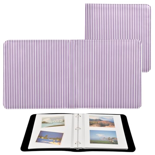 Álbum de Fotos Autoadhesivo DIY Scrapbook Color Lila Claro con Rayas Blancas, Encuadernador de 3 Anillos, 40 Páginas, 8x10 para Recuerdos miniatura 2