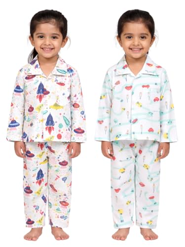Image of The Mom Store Kids Cotton Night Suit for Boys and Girls | Breathable Night Dress for Kids Boys and Girls | Printed Nightsuit Pajama Set | Comfortable All-Season Sleepwear for Daily Use | Combo Set