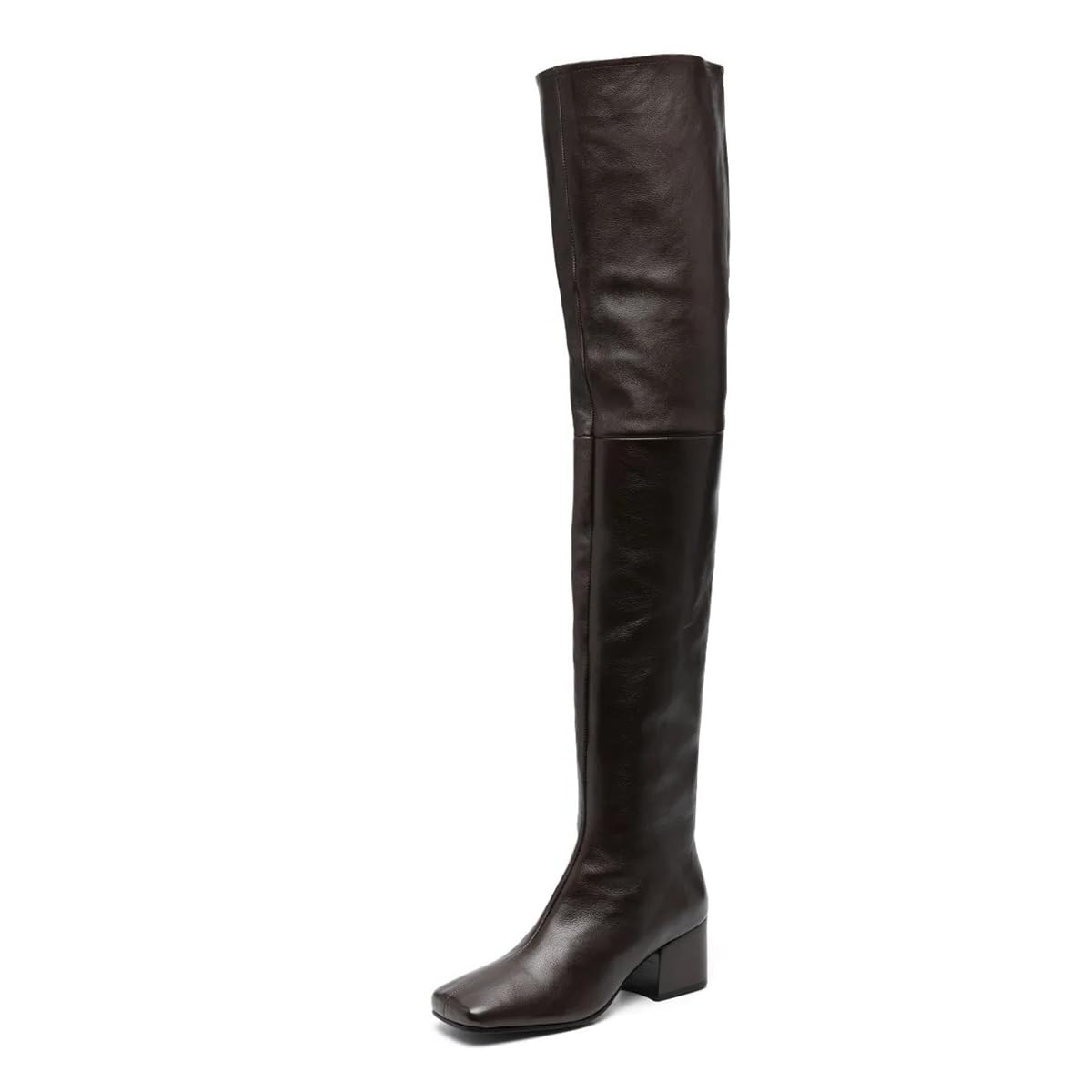 Maiyang Women Fashion Side Zipper Thigh High Boots Square Toe Pull on Low Chunky Heel Comfortable Winter Fall