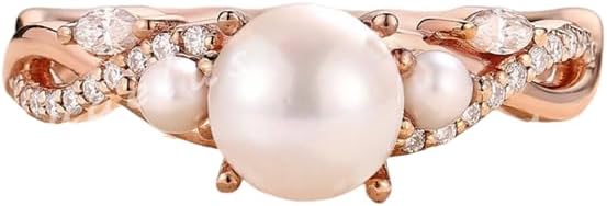 Aihpos 6-6.5mm Pearl Rings For Women 10k 14k 18k Gold Pearl And Moissanite Engagement Ring Art Deco Bridal Marriage Ring Promise Anniversary