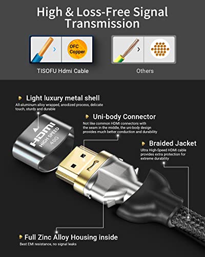 Tisofu [Ultra Certified 8K Hdmi Cable 6Ft: Hdmi 2.1 Cables 48Gbps High Speed Premium Braided Cord 8K@60Hz 4K@120Hz 4K@144Hz Hdcp 2.2&2.3 Cl3 Arc Earc For Hd/Hdr/Hdtv #TOP4