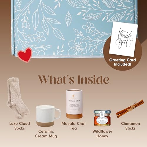 Image of Unboxme Thank You & Appreciation Gift Basket for Women, Cozy Care Package with Tea, Mug, Socks & Honey, Ready to Gift for Friends, Clients & Coworkers