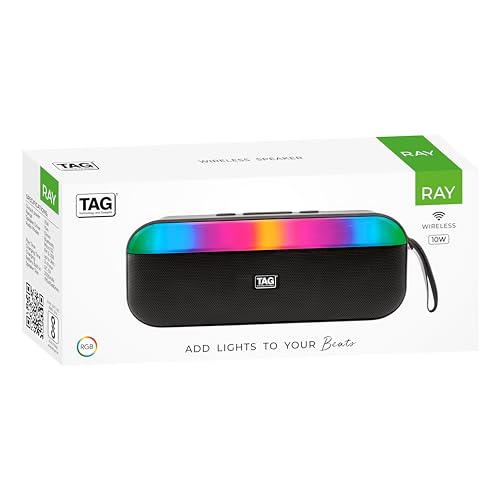 Image of TAG Ray 10W Portable Wireless Bluetooth Speaker with Dynamic Stereo Sound | Customizable RGB LED Lights | TWS Feature | Supports Micro SD Cards, FM, USB | Comes with Inbuilt Mic (Black)