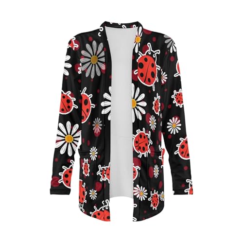 Image of Forchrinse Red Ladybug Cardigan for Women Causal Long Sleeve Open Front Cardigans Sweater Fashion 2024 Fall Coat with Pockets