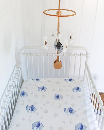 Image of Crib Sheets Neutral - Fitted Baby Crib Sheets Bed for Girl Boy - 2 Pack Standard & Toddler Mattress (Watercolor Elephants) - Buttery Soft Organic Cotton Blend