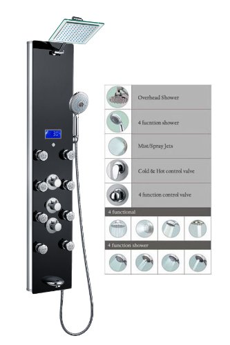 Blue Ocean 52-inch Aluminum SPA331B Thermostatic Shower Panel Tower with Rainfall Shower Head