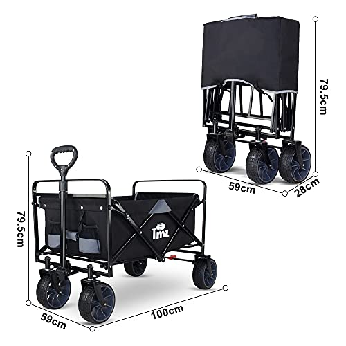TMZ Opvouwbare bolderkar, all-terrain tuinwagen met voetrem, gepatenteerde brede autobanden, vouwwagen, 90 l handwagen… - Image 3