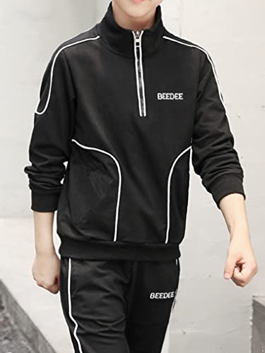 Hansber Kids Boys 2 Piece Tracksuit Sweatsuit Zip Up Turtleneck Long Sleeve Sweatshirt with Sweatpants Set4