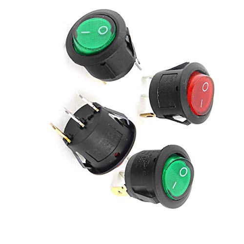 Aexit 4 Pcs Switches AC 125V/15A 250V/10A SPST Red Green Lamp Snap in Foot Switches Rocker Switch