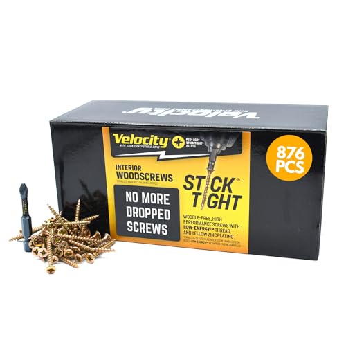 Image of Velocity Interior 1 1 /2 Inch Wood Screws Contractor Pack (Size #6, 876 Pcs) - Self Tapping Screws with Phillips Bits, Stick Tight Technology, Carbon Steel with Zinc Plating, Durable Storage Organizer