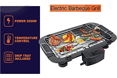 Image of Electric Barbeque Grill with Adjustable Temperature Control | Portable Indoor & Outdoor BBQ Grill | Tandoor & Grill with Removable Water-Filled Drip Tray