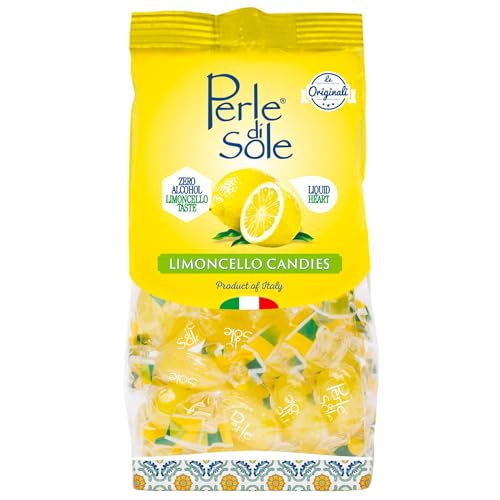 Perle di Sole Lemon Limoncello Drops Made in Italy - Italian Hard Candy Individually Wrapped - Lemon Candies - Non-Fizzy Version - Imported Sweets from Europe - Amalfi Coast Theme Party (3.53 Oz|100g)