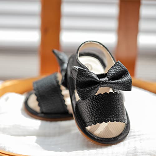 Image of Miamooi Infant Baby Girls Boys Sandals Summer Bowknot Crib Shoes Toddler Pu Leather Flower Soft Rubber Sole Dress Flats First Walker Shoes