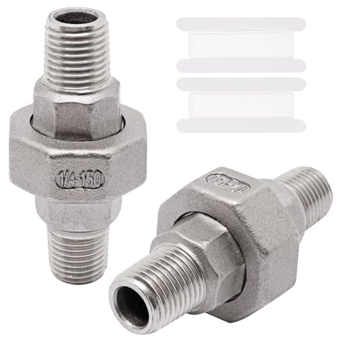 Image of 2Pcs Cast Pipe Fittings Union, 1 /4 inch NPT Male x 1 /4 inch NPT Male Thread 304 Stainless Steel Hex Head for Industrial, Class 150