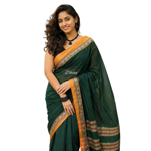 Image of Narayanpet Pure Cotton Avani Border Saree for Women with Running Blouse | Tassels | Traditional Woven Solid Design | Handloom Weave