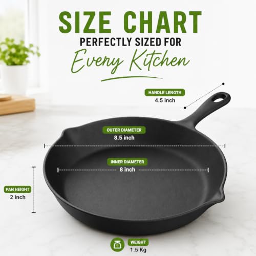 Image of Esspy Pre-Seasoned Cast Iron Frying Pan | 8inch / 1.2L / 2-3 People | Toxin Free | No-Chemical Coating | Skillet for Frying, Searing, Sauteing, Baking, Roasting | Cast Iron Cookware