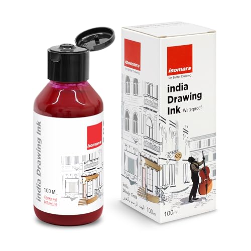 Image of Isomars India Waterproof Drawing Ink - Maroon- 100ML Bottled Ink, for Paper Board, Canvas,Fabric and Wood Ideal for Designers, Airbrush Artists, Illustrators, Fine Artists and Craft and Hobbyists.