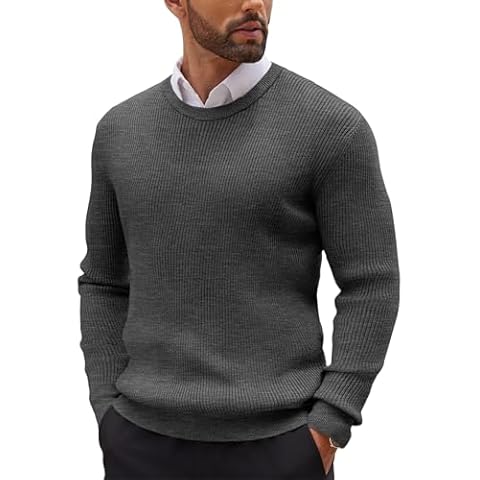 COOFANDY Men's Ribbed Crew Neck Jumper Cover