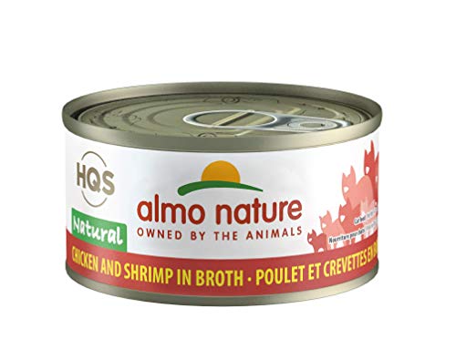 almo nature HQS Natural Chicken & Shrimp, Grain Free, Additive Free, Adult Cat Canned Wet Food, Shredded, 24 x 70g/2.47 oz (1014H)