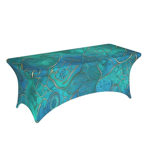 Nappe turquoise élasthanne lavable et infroissable pour table rectangulaire ajustée