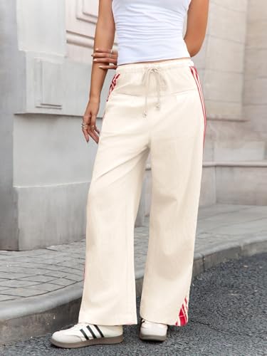 Fisoew Womens Wide Leg Pants Drawstring High Waisted Striped Baggy Palazzo Track Pants with Pockets2