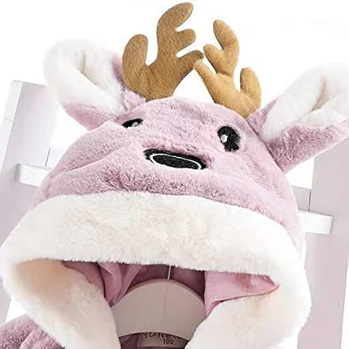 Toddler Girls Christmas Cloak Thick Fleece Windproof Puffy Deer Cape Hooded Warm Single Breasted (Pink, 0-6 Months)4