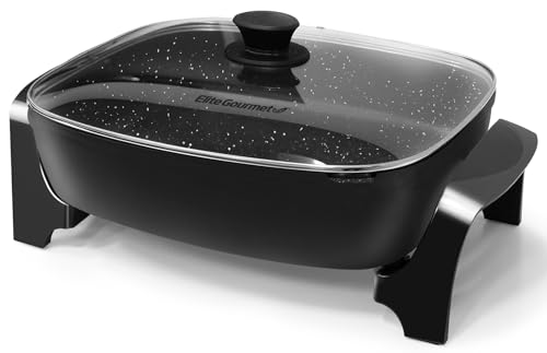 Comparison: Best Fry Pan For Electric Stove 5 Elite Gourmet EG-6203# Extra Deep 16"x13"x3.2" (10.5Qt.) Scratch Resistant, Easy Pour Spout Dishwasher Safe, Non-stick Electric Skillet with Glass Vented Lid, Adjustable Temperature, Black