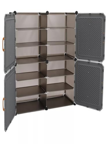 Image of Mevigo 12-Tier Shoe Rack with 4-Doors|Holds 24-Pairs |Waterproof & Dustproof Modular Plastic Shoe Cabinet|Foldable Stackable Shoe Organizer with MetalFrame |Space Saving Storage