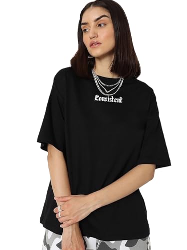 Image of Bewakoof Women's Graphic Printed 100% Cotton T-Shirt - Oversized Fit, Round Neck, Half Sleeves
