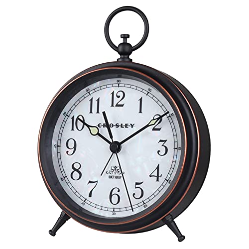 Image of Timelink Crosley Vintage Metal Pocket Watch Alarm Clock Loud Alarm Quiet Seconds Hand No Ticking Glass Lens Analog Display Battery Powered Decorative Desk Clock