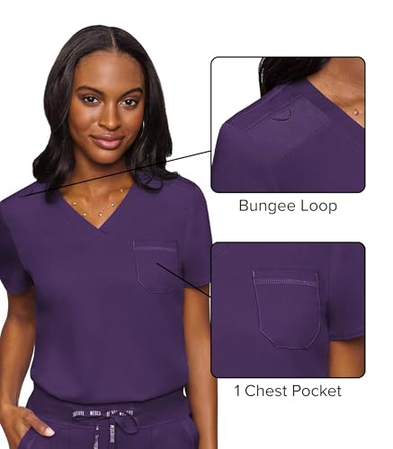 Image of Med Couture Touch Women's Scrub Tops V-Neck Tuck-in Top with 1 Pocket | Slim Fit, Touch Performance Fabric, Stretchy Rib-Knit Shoulders, Bungee Loop, 2-Way Stretch, Lightweight, for Long Shifts