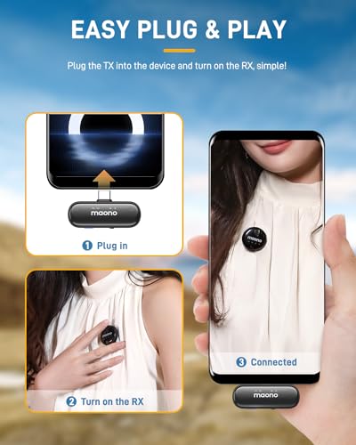 Image of MAONO Wireless Collar Mic for YouTube PC and Type C Mobile, Noise Cancellation Lapel mic with 6H Battery, 100m Transmission, Gain, Mute, Monitoring for YouTube, Vlogging, Podcasting (WM620-Black)