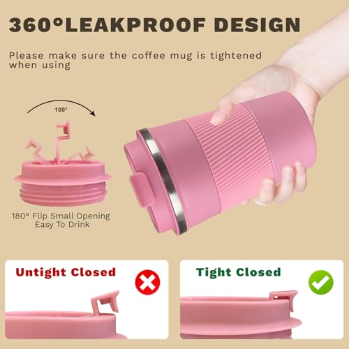 Image of Stainless Steel Travel Coffee Mug with Lid, Vacuum Insulated Leak Proof Cup | Double wall vacuum insulation keeps drinks hot or cold for hours. Leak proof lid and non-slip grip for travel, office and car