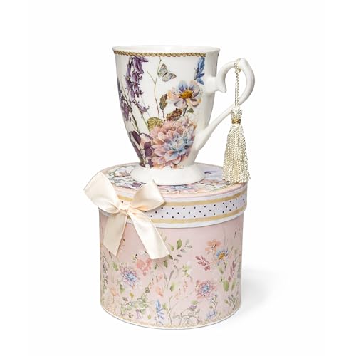 STP GOODS Porcelain Tea/Coffee Cup in Gift Box Fine Porcelain Coffee Cup Tea Cup Set of One,Porcelain Cup (Wildflower Meadow)