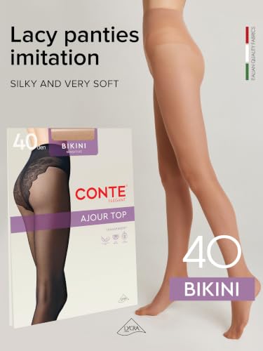 Image of Conte Women's Lace Top Patterned Panties Pantyhose Tights Bikini 40 Den