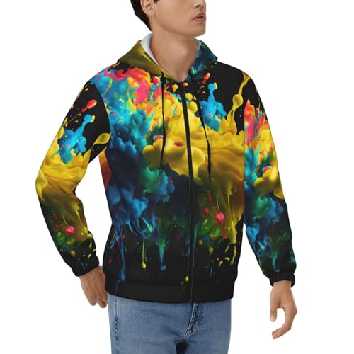 Sweat à capuche zippé hommes imprimé éclaboussures de peinture veste décontractée streetwear