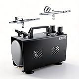 Anesty AHPTrunk 2in1 エアブラシ コンプレッサー 2口独立圧力レギュレーター 静音 タンク付き ワンタッチ色替え セット 模型・プラモデル塗装用