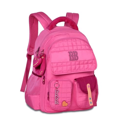 Mochila Feminina Adolescente Matelassê Detalhes Pelucia RB (Rosa)