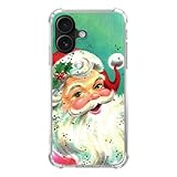 Retro Vintage Christmas Santa Claus Case for iPhone 16, Cute Cartoon Kawaii Winter Christmas Santa Cover for Girls Boys Women Men for iPhone 16, Unique Trendy TPU Bumper Cover Case
