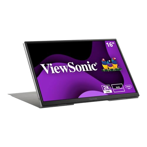 Image of ViewSonic VG1656-2K 16 Inch 1600p Portable Monitor, WQXGA IPS for Improved Workflows and Second Screen Productivity, Built-in Stand, 65W USB-C, mini HDMI, and Smart Cover Inputs