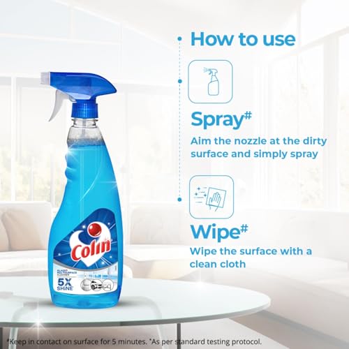 Image of Colin Glass and Surface Cleaner Liquid Spray, 750 ml With 1 Litre Refill | India's #1 All-Purpose Glass Cleaner | Glass Cleaner for Car, Kitchen and Home Surfaces | Multi Surface Cleaner