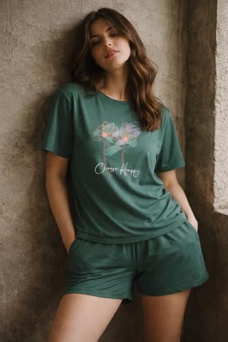 Image of Duchess Women's Cotton Printed Night Suit Set of Top & Shorts Pajama Set