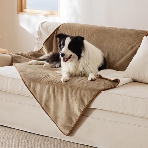 Image of Bedsure Waterproof Dog Blankets for Extra Large Dogs - XL Cat Blanket Washable for Couch Protection, Sherpa Fleece Puppy Blanket, Soft Plush Reversible Throw Furniture Protector, 50 inchx60 inch, Camel