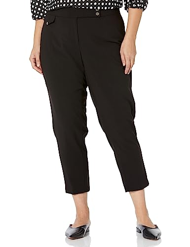 Calvin Klein Women's Plus Size Lux Stretch Straight Leg Belted 2 Button Tab Pant