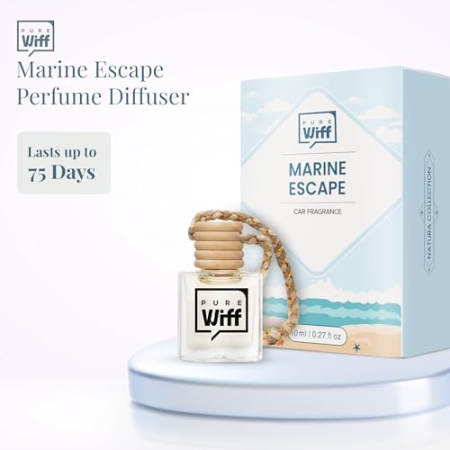 Image of Marine Escape Car Perfume Diffuser - 10ML Long Lasting Hanging Car Air Freshener | Premium Car Fragrance Oils in Glass Bottle with Wooden Diffuser Cap | Lasts up to 75 Days | IFRA Certified