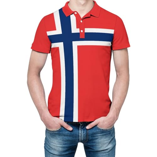 Polo para Hombre Noruega con bandera, manga corta casual, camiseta patriótica miniatura 2